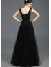 Black Lace Tulle Corset Back Long Evening Dress